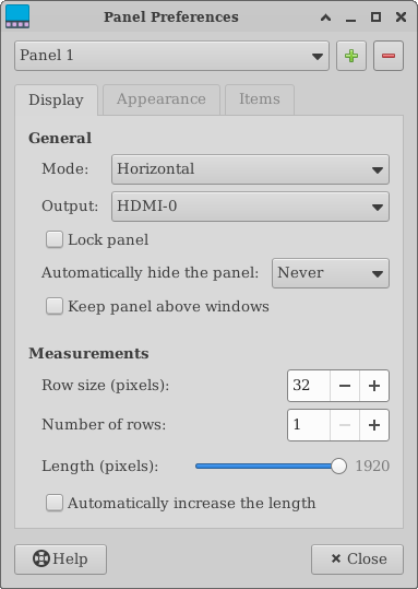 Panel Preferences Window